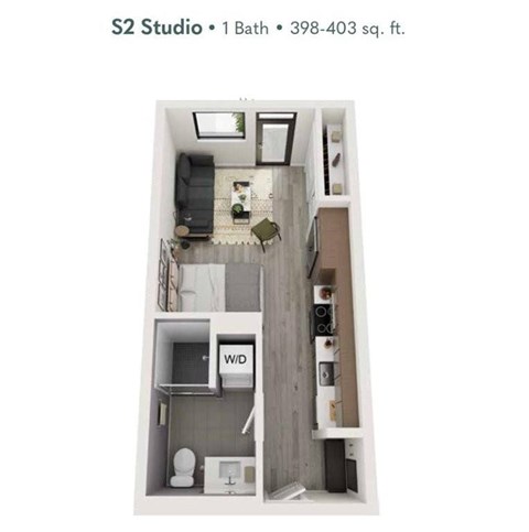 Floor plan for studio, 1 bath, 403 sqft